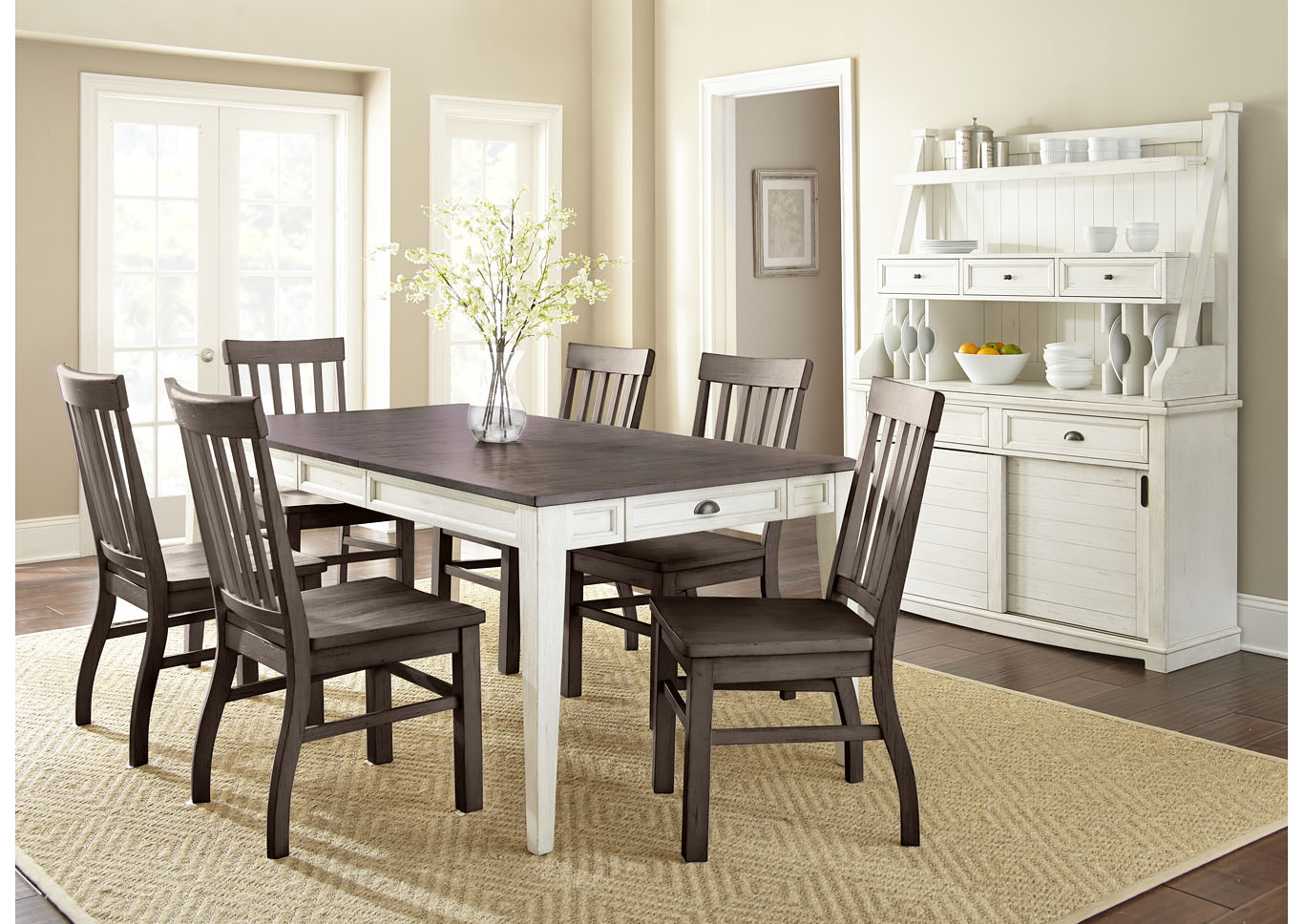 Cayla Two Tone Rectangular Dining Set W 6 Chairs Dark Oak Buffet Hutch S E Furniture Murfreesboro Mount Juliet TN